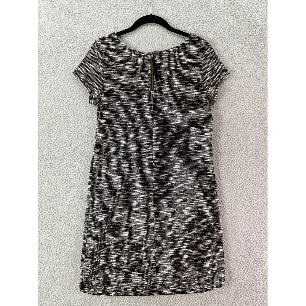 LOFT Shift Dress Women Small Black White Excellent Space Dye Knit Back Zip